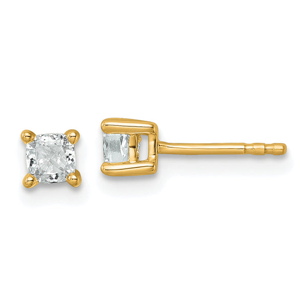 14K Yellow Gold 1/2 ct Certified Lab-Created Diamond VS/SI+ G+, Cushion-Cut 4-Prong Stud Earrings