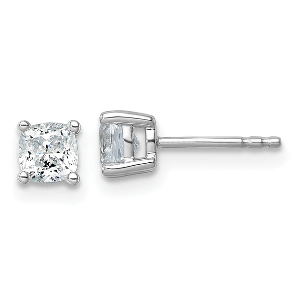 14K White Gold 1 ct Lab-Created Diamond VS/SI+ G+, Cushion-Cut 4-Prong Stud Earrings