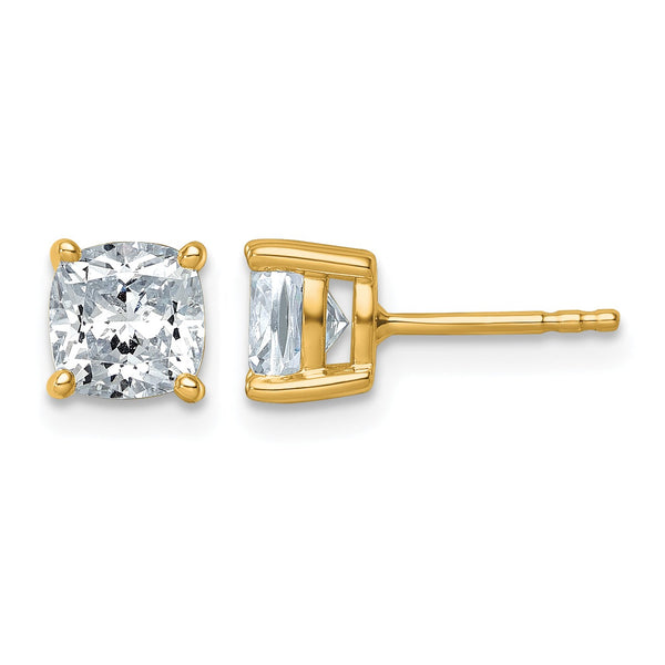 14K Yellow Gold 2 ct Lab-Created Diamond VS+ F+, Cushion-Cut 4-Prong Stud Earrings - Birthstone Company
