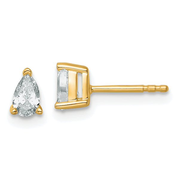 14K Yellow Gold 1/2 ct Lab-Created Diamond VS/SI+ G+, Pear-Cut 3-Prong Stud Earrings