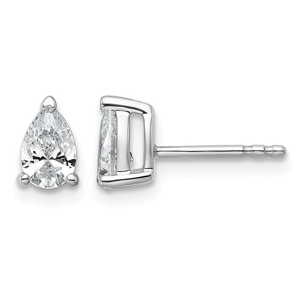 14k White Gold 3/4 carat Certified Lab Grown Diamond VS+ F+ Complete Pear Three Prong Stud Earrings - Birthstone Company