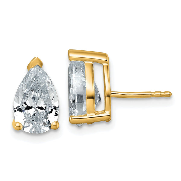 14K Yellow Gold 4 ct Certified Lab-Created Diamond VS+ F+, Pear-Cut 3-Prong Stud Earrings