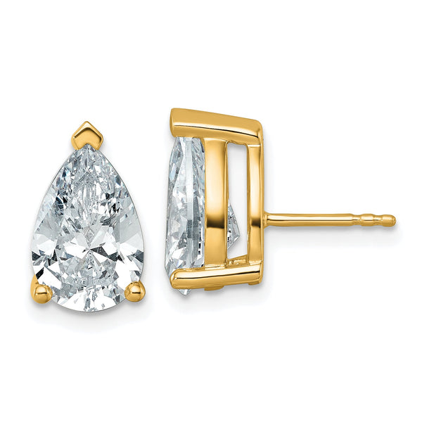 14K Yellow Gold 6 ct Lab-Created Diamond VS+ F+, Pear-Cut 3-Prong Stud Earrings