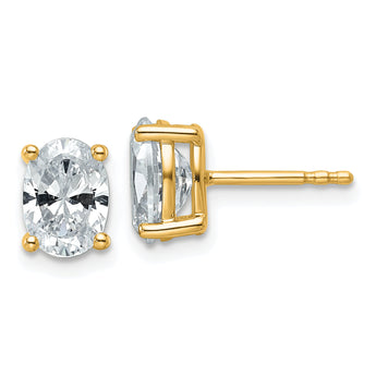 14K Yellow Gold 2 ct Lab-Created Diamond VS/SI+ G+, Oval-Cut 4-Prong Stud Earrings