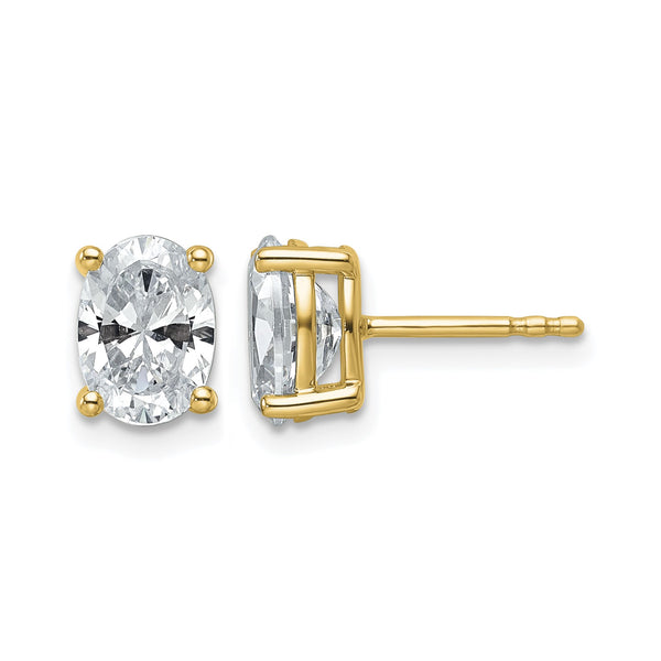 14K Yellow Gold 2 ct Lab-Created Diamond VS+ F+, Oval-Cut 4-Prong Stud Earrings - Birthstone Company