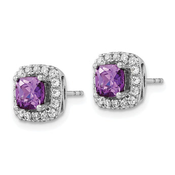 14k White Gold 3/8 carat Lab Grown Diamond VS/SI+ G+ February Birthstone Amethyst Halo Post Earrings - Birthstone Company