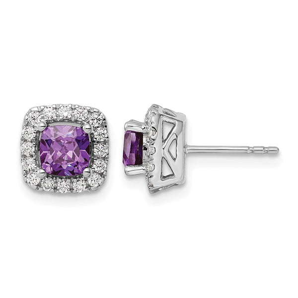 14k White Gold 3/8 carat Lab Grown Diamond VS/SI+ G+ February Birthstone Amethyst Halo Post Earrings - Birthstone Company