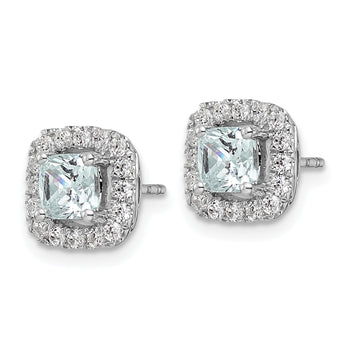 14k White Gold 3/8 carat Lab Grown Diamond VS/SI+ G+ March Birthstone Aquamarine Halo Post Earrings - Birthstone Company