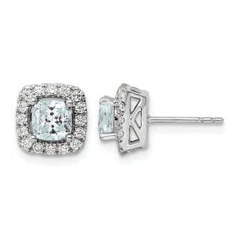 14k White Gold 3/8 carat Lab Grown Diamond VS/SI+ G+ March Birthstone Aquamarine Halo Post Earrings - Birthstone Company