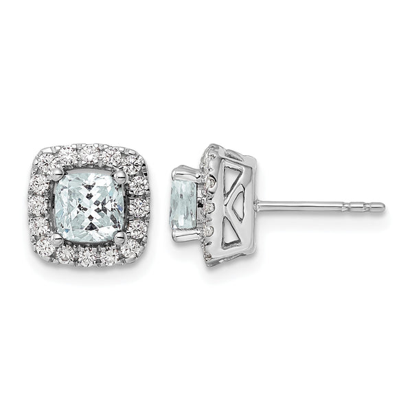 14k White Gold 3/8 carat Lab Grown Diamond VS/SI+ G+ March Birthstone Aquamarine Halo Post Earrings - Birthstone Company