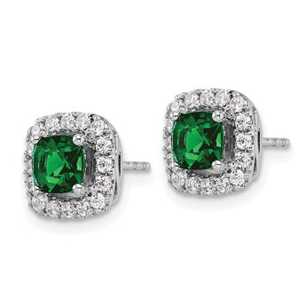 14k White Gold 3/8 carat Lab Grown Diamond VS/SI+ G+ May Birthstone Lab Created Emerald Halo Post Earrings - Birthstone Company