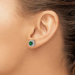 14K White Gold Lab Grown Diamond and Created Emerald Halo Post Earrings