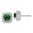 14K White Gold Lab Grown Diamond and Created Emerald Halo Post Earrings
