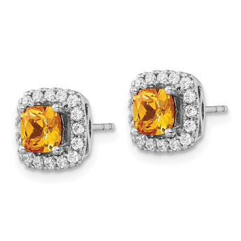 14k White Gold 3/8 carat Lab Grown Diamond VS/SI+ G+ November Birthstone Citrine Halo Post Earrings - Birthstone Company