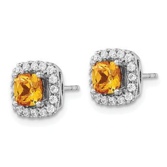 14K White Gold Lab Grown Diamond and Citrine Halo Post Earrings