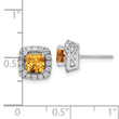 14K White Gold Lab Grown Diamond and Citrine Halo Post Earrings