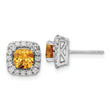14K White Gold Lab Grown Diamond and Citrine Halo Post Earrings