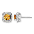 14k White Gold 3/8 carat Lab Grown Diamond VS/SI+ G+ November Birthstone Citrine Halo Post Earrings - Birthstone Company