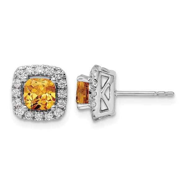 14k White Gold 3/8 carat Lab Grown Diamond VS/SI+ G+ November Birthstone Citrine Halo Post Earrings - Birthstone Company
