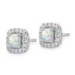 14K White Gold Lab Grown Diamond and Opal Halo Post Earrings