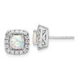 14K White Gold Lab Grown Diamond and Opal Halo Post Earrings