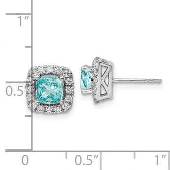 14K White Gold Lab Grown Diamond and Cr Paraiba Halo Post Earrings