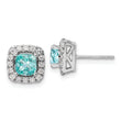 14K White Gold Lab Grown Diamond and Cr Paraiba Halo Post Earrings