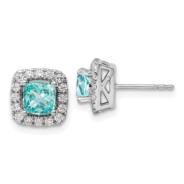 14K White Gold Lab Grown Diamond and Cr Paraiba Halo Post Earrings