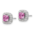 14k White Gold 3/8 carat Lab Grown Diamond VS/SI+ G+ October Birthstone Lab Created Pink Sapphire Halo Post Earrings - Birthstone Company