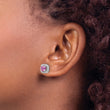 14k White Gold 3/8 carat Lab Grown Diamond VS/SI+ G+ October Birthstone Lab Created Pink Sapphire Halo Post Earrings - Birthstone Company