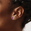 14K White Gold Lab Grown Diamond and Created Ruby Halo Post Earrings