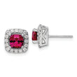 14K White Gold Lab Grown Diamond and Created Ruby Halo Post Earrings