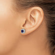14K White Gold Lab Grown Diamond and Created Blue Sapphire Halo Post Earrin