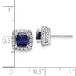 14K White Gold Lab Grown Diamond and Created Blue Sapphire Halo Post Earrin