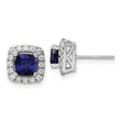 14k White Gold 3/8 carat Lab Grown Diamond VS/SI+ G+ September Birthstone Lab Created Blue Sapphire Halo Post Earrings