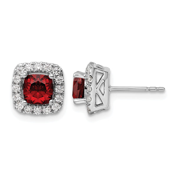 14k White Gold 3/8 carat Lab Grown Diamond VS/SI+ G+ January Birthstone Garnet Halo Post Earrings - Birthstone Company