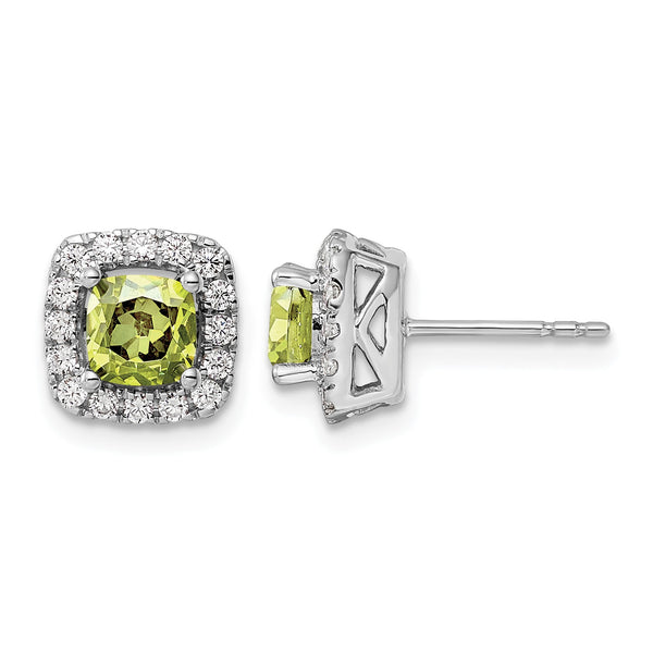 14k White Gold 3/8 carat Lab Grown Diamond VS/SI+ G+ August Birthstone Peridot Halo Post Earrings - Birthstone Company