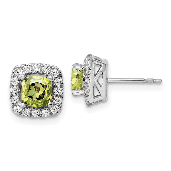 14K White Gold Lab Grown Diamond and Peridot Halo Post Earrings