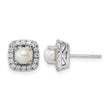 14k White Gold 3/8 carat Lab Grown Diamond VS/SI+ G+ June Birthstone Freshwater Cultered Pearl Halo Post Earrings - Birthstone Company