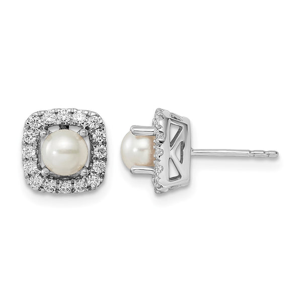 14k White Gold 3/8 carat Lab Grown Diamond VS/SI+ G+ June Birthstone Freshwater Cultered Pearl Halo Post Earrings - Birthstone Company