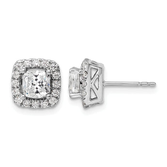 14k White Gold 3/8 carat Lab Grown Diamond VS/SI+ G+ April Birthstone White Sapphire Halo Post Earrings - Birthstone Company