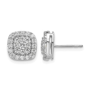 14k White Gold 7/8 carat Lab Grown Diamond VS/SI+ G+ Complete Square Halo Post Earrings - Birthstone Company