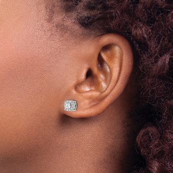 10k White Gold 1 carat Lab Grown Diamond VS/SI+ G+ Complete Round Fashion Halo Post Earrings - Birthstone Company