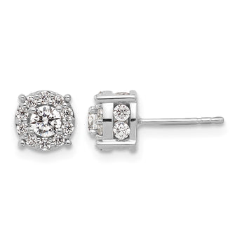 10k White Gold 1 carat Lab Grown Diamond VS/SI+ G+ Complete Round Fashion Halo Post Earrings - Birthstone Company