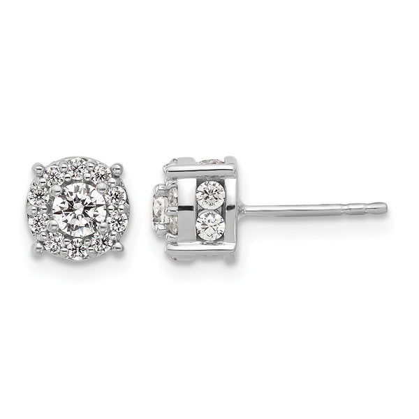 10k White Gold 1 carat Lab Grown Diamond VS/SI+ G+ Complete Round Fashion Halo Post Earrings - Birthstone Company