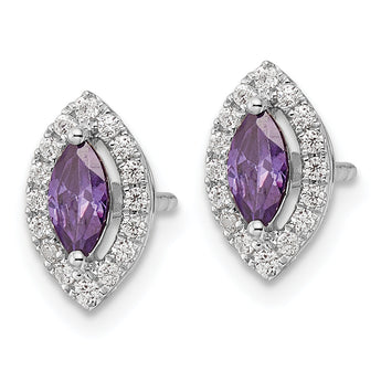 14K White Gold Lab Grown Diamond and Amethyst Post Earrings