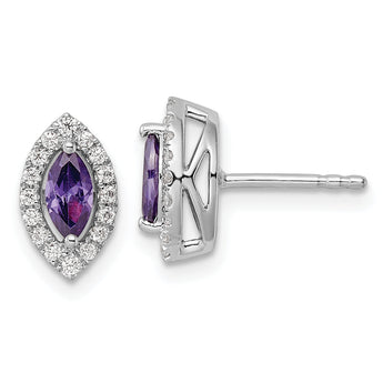14K White Gold Lab Grown Diamond and Amethyst Post Earrings