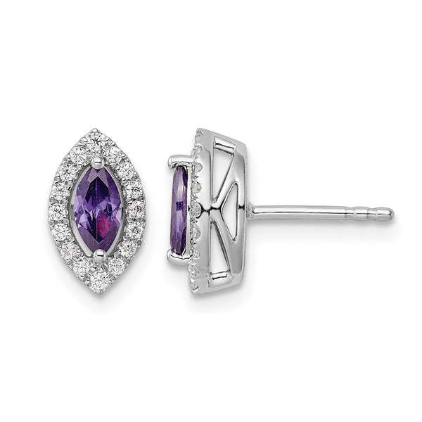 14k White Gold 1/5 carat Lab Grown Diamond VS/SI+ G+ and Amethyst February Birthstone Post Earrings - Birthstone Company