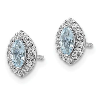 14k White Gold 1/5 carat Lab Grown Diamond VS/SI+ G+ and Aquamarine March Birthstone Post Earrings - Birthstone Company