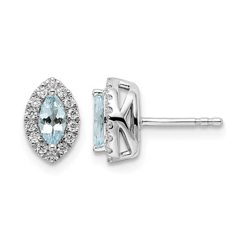 14k White Gold 1/5 carat Lab Grown Diamond VS/SI+ G+ and Aquamarine March Birthstone Post Earrings - Birthstone Company